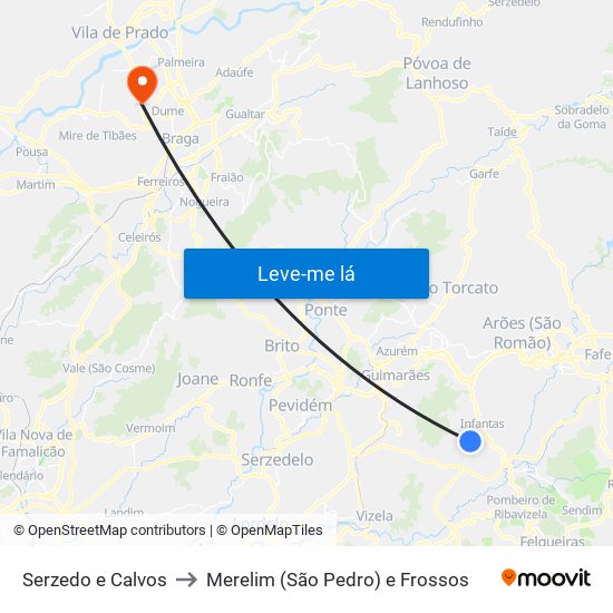 Serzedo e Calvos to Merelim (São Pedro) e Frossos map