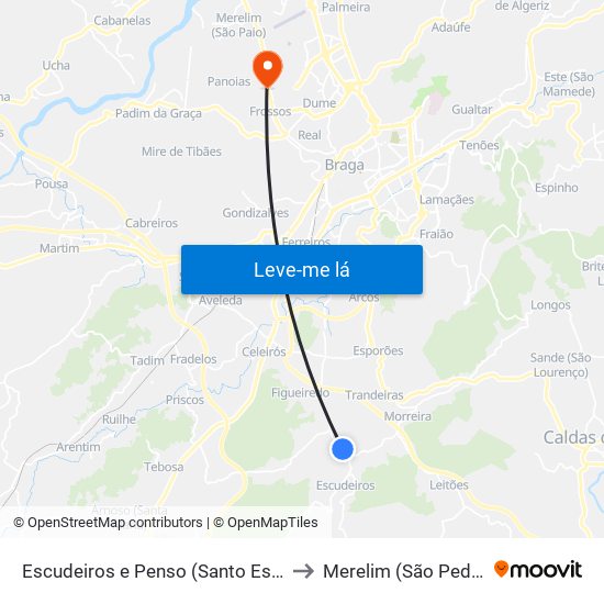 Escudeiros e Penso (Santo Estêvão e São Vicente) to Merelim (São Pedro) e Frossos map