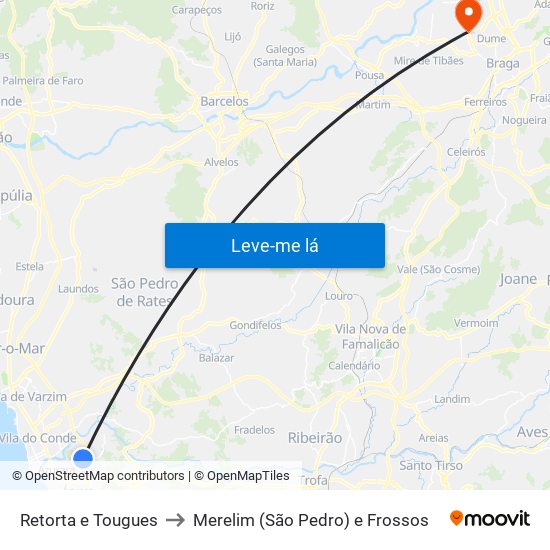 Retorta e Tougues to Merelim (São Pedro) e Frossos map