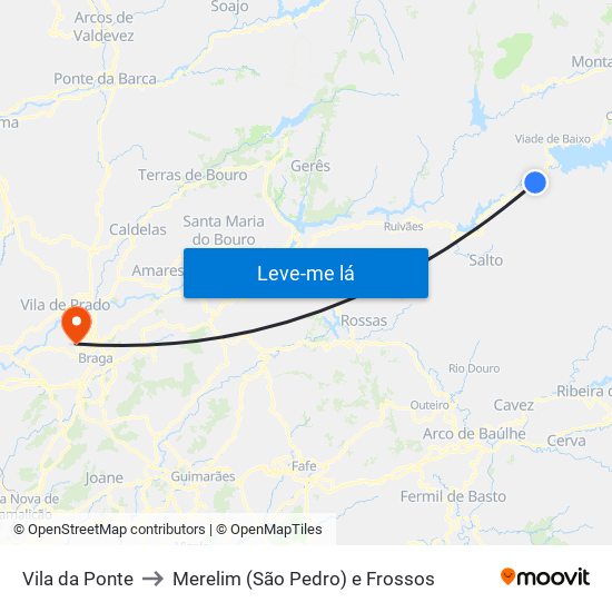 Vila da Ponte to Merelim (São Pedro) e Frossos map