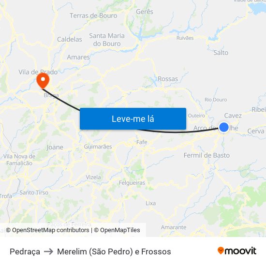 Pedraça to Merelim (São Pedro) e Frossos map