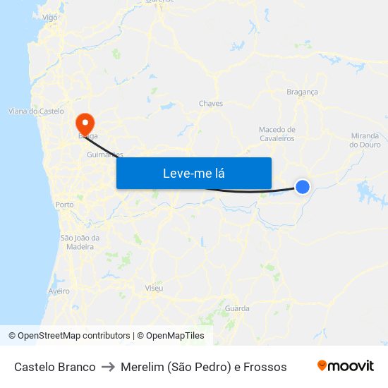 Castelo Branco to Merelim (São Pedro) e Frossos map
