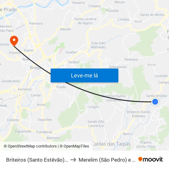 Briteiros (Santo Estêvão) e Donim to Merelim (São Pedro) e Frossos map