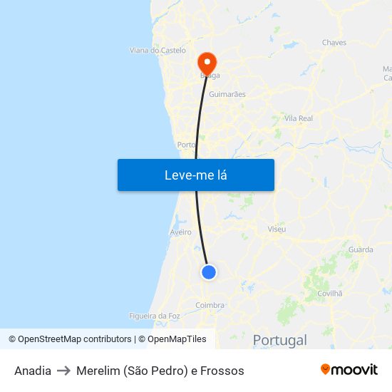 Anadia to Merelim (São Pedro) e Frossos map