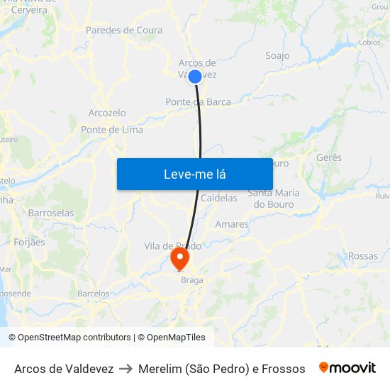 Arcos de Valdevez to Merelim (São Pedro) e Frossos map