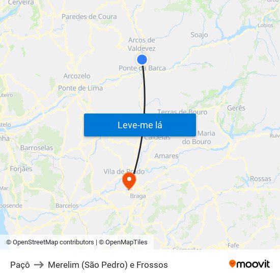 Paçô to Merelim (São Pedro) e Frossos map