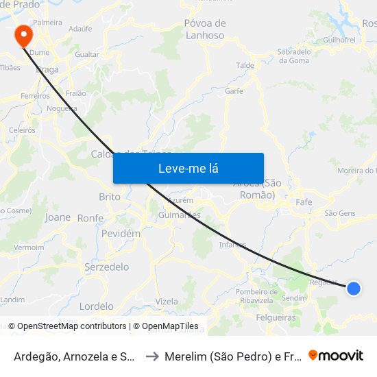 Ardegão, Arnozela e Seidões to Merelim (São Pedro) e Frossos map