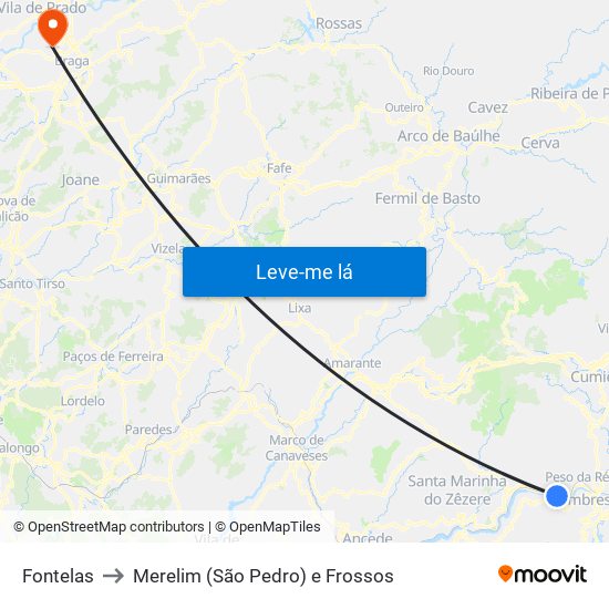 Fontelas to Merelim (São Pedro) e Frossos map