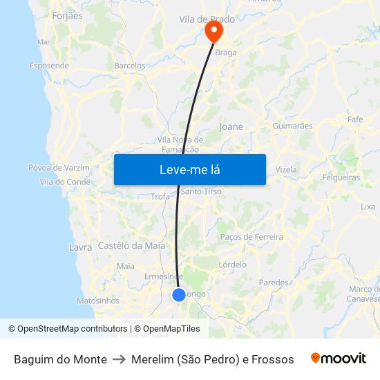 Baguim do Monte to Merelim (São Pedro) e Frossos map