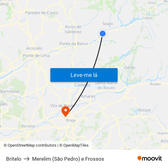 Britelo to Merelim (São Pedro) e Frossos map