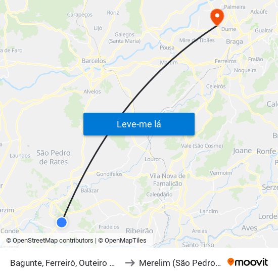 Bagunte, Ferreiró, Outeiro Maior e Parada to Merelim (São Pedro) e Frossos map