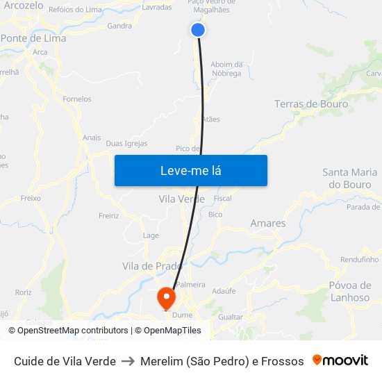 Cuide de Vila Verde to Merelim (São Pedro) e Frossos map