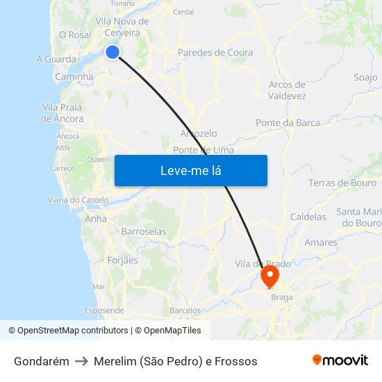 Gondarém to Merelim (São Pedro) e Frossos map