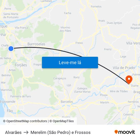 Alvarães to Merelim (São Pedro) e Frossos map