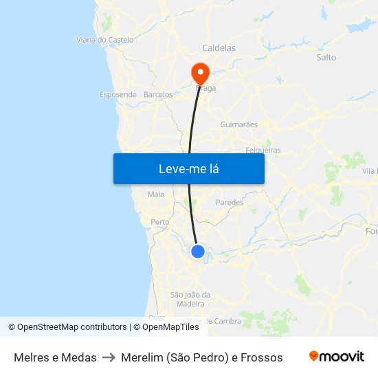 Melres e Medas to Merelim (São Pedro) e Frossos map