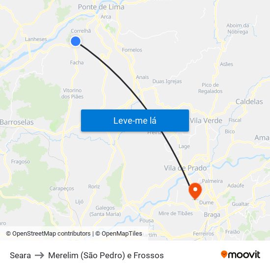 Seara to Merelim (São Pedro) e Frossos map