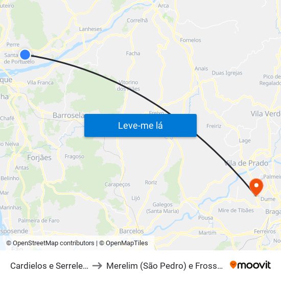 Cardielos e Serreleis to Merelim (São Pedro) e Frossos map