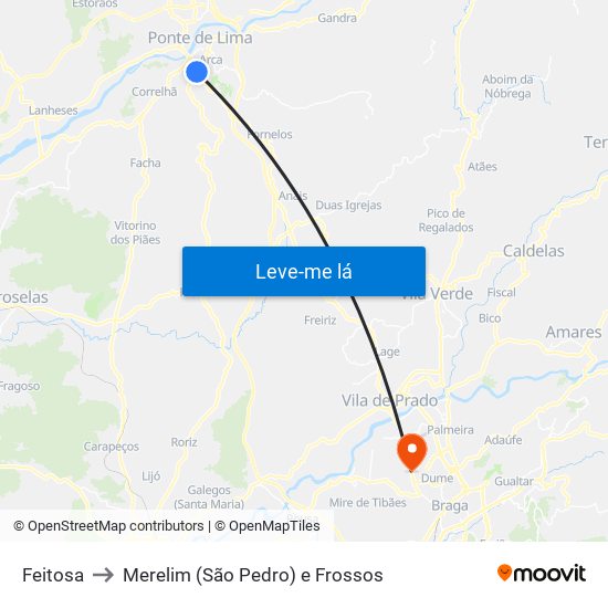 Feitosa to Merelim (São Pedro) e Frossos map