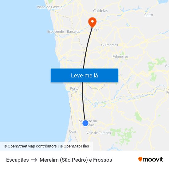 Escapães to Merelim (São Pedro) e Frossos map