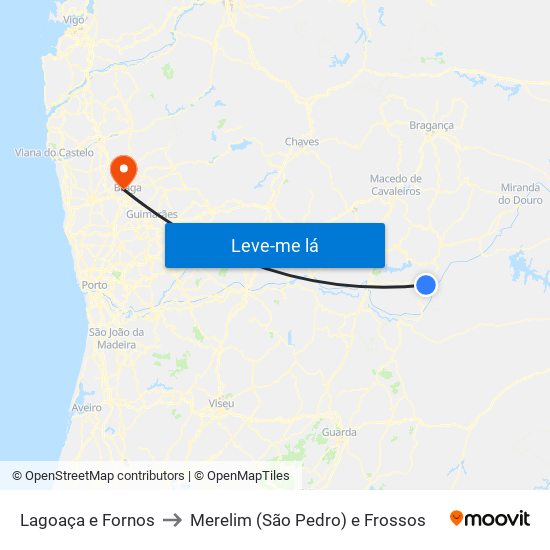 Lagoaça e Fornos to Merelim (São Pedro) e Frossos map