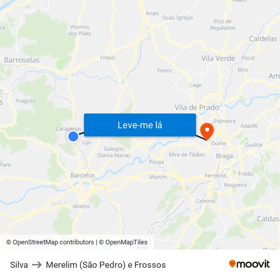 Silva to Merelim (São Pedro) e Frossos map