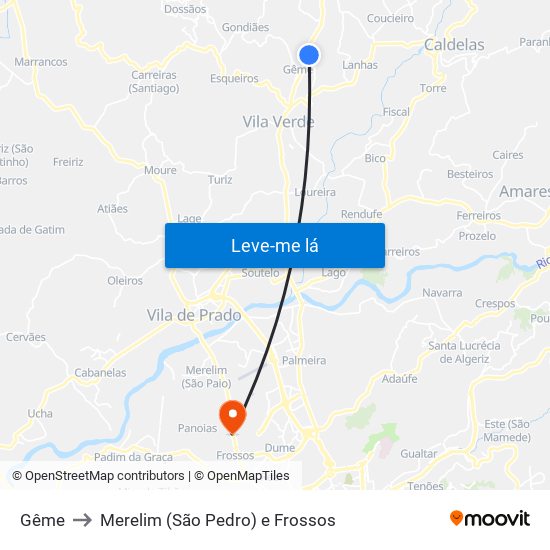 Gême to Merelim (São Pedro) e Frossos map