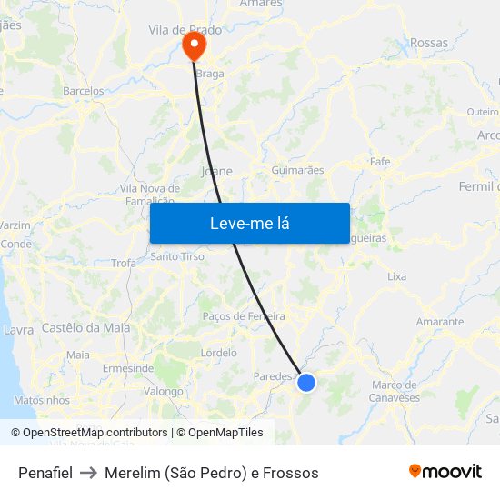 Penafiel to Merelim (São Pedro) e Frossos map