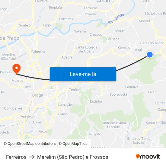 Ferreiros to Merelim (São Pedro) e Frossos map