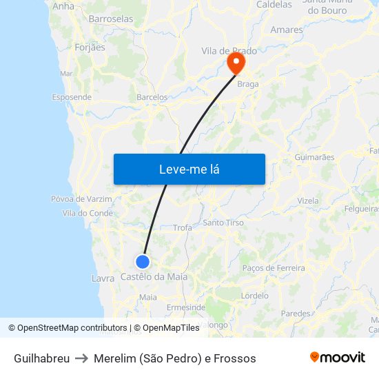 Guilhabreu to Merelim (São Pedro) e Frossos map