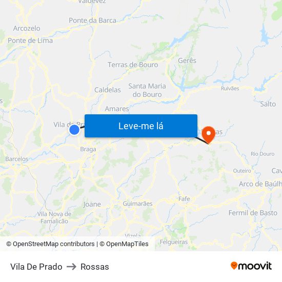 Vila De Prado to Rossas map
