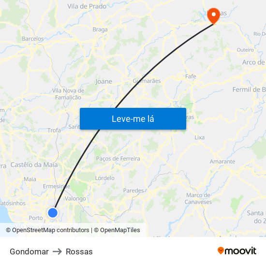 Gondomar to Rossas map