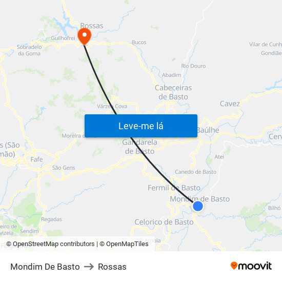 Mondim De Basto to Rossas map