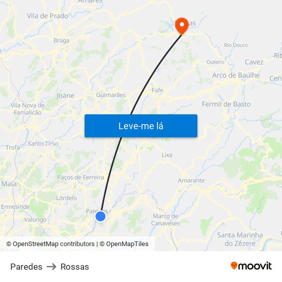 Paredes to Rossas map