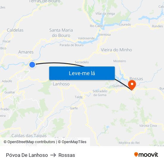 Póvoa De Lanhoso to Rossas map