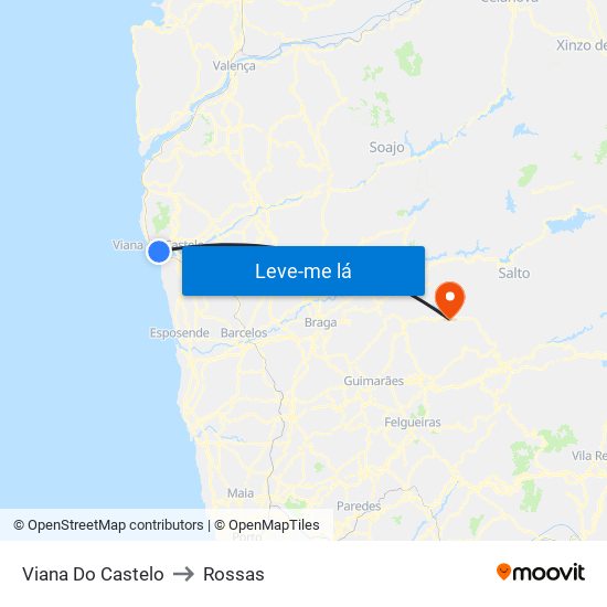 Viana Do Castelo to Rossas map