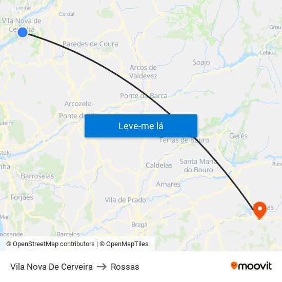 Vila Nova De Cerveira to Rossas map