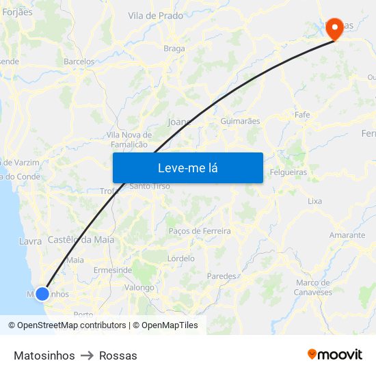 Matosinhos to Rossas map