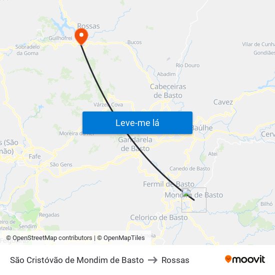 São Cristóvão de Mondim de Basto to Rossas map