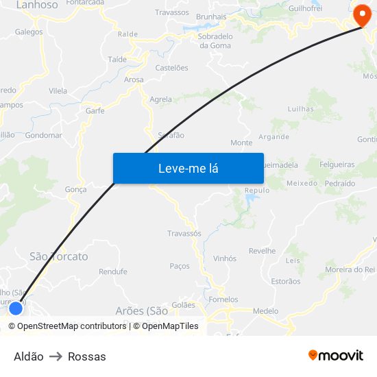 Aldão to Rossas map