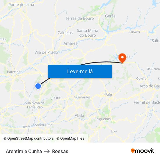 Arentim e Cunha to Rossas map