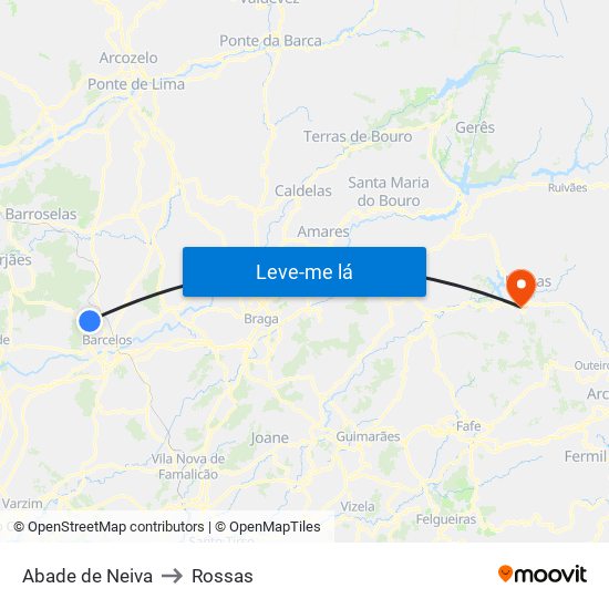 Abade de Neiva to Rossas map