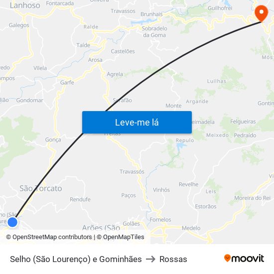 Selho (São Lourenço) e Gominhães to Rossas map
