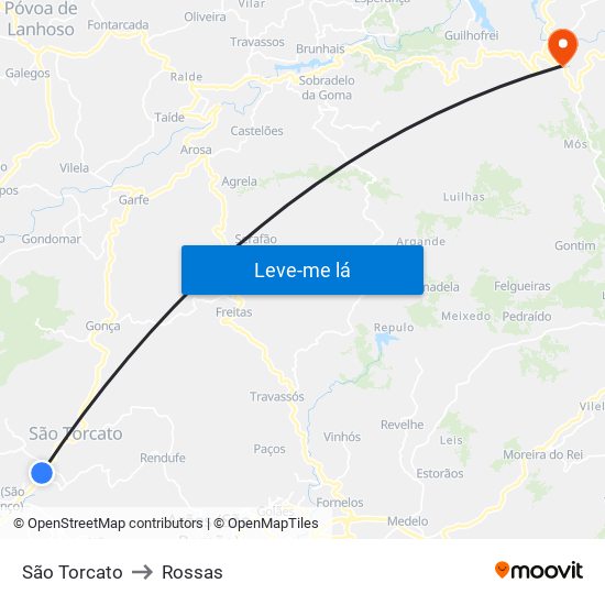 São Torcato to Rossas map