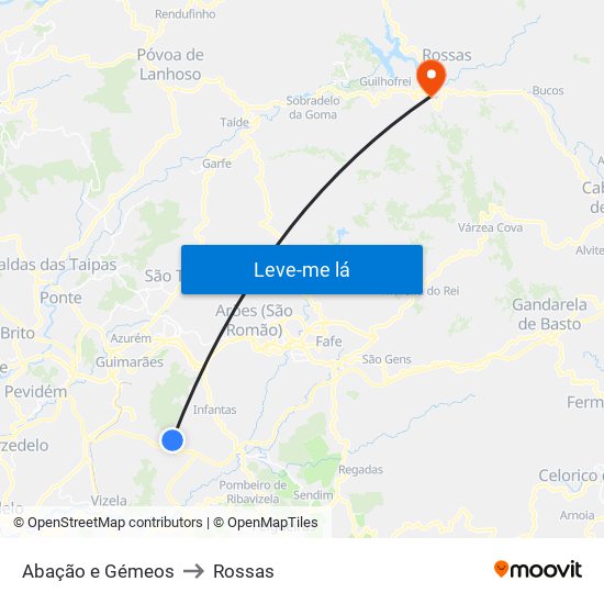 Abação e Gémeos to Rossas map