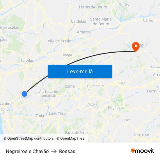 Negreiros e Chavão to Rossas map