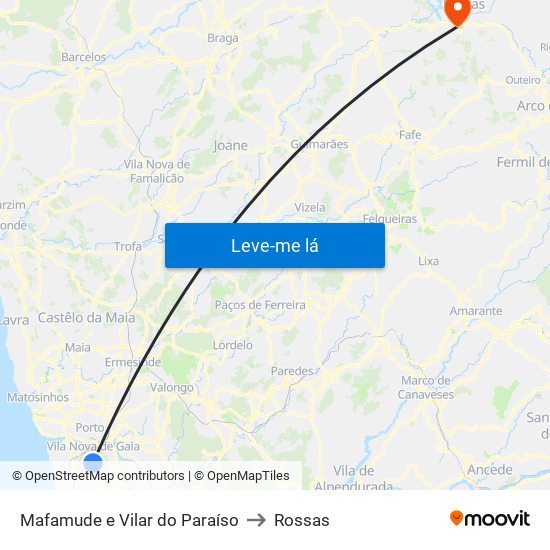 Mafamude e Vilar do Paraíso to Rossas map