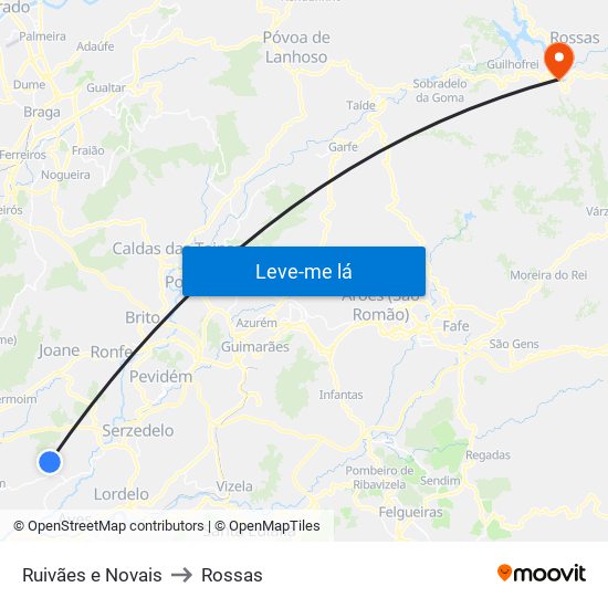 Ruivães e Novais to Rossas map
