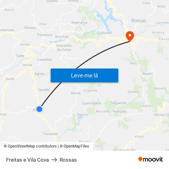 Freitas e Vila Cova to Rossas map