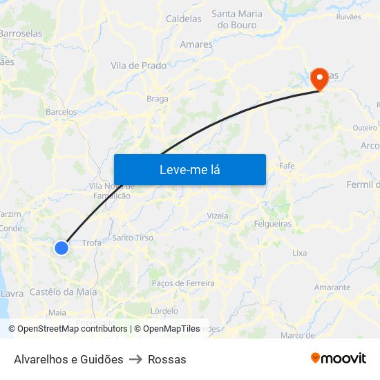 Alvarelhos e Guidões to Rossas map