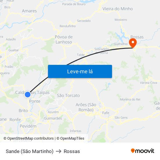 Sande (São Martinho) to Rossas map